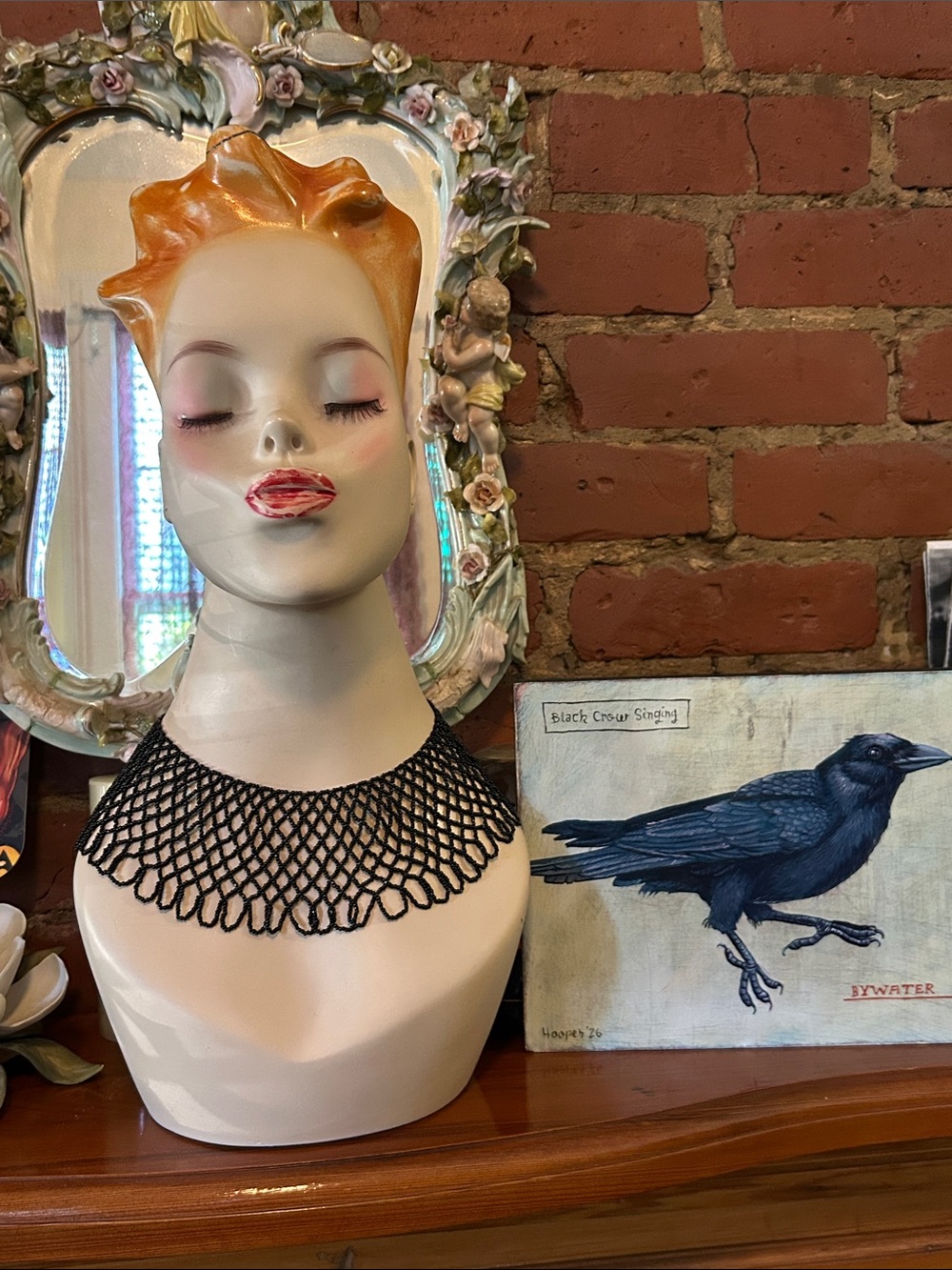 60s 70s Vintage Victorian Revival Black Beaded Collar Necklace Femme Goth